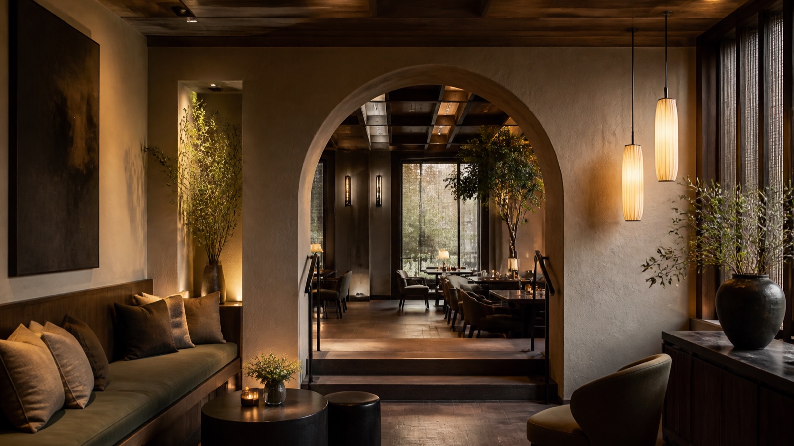 A warm, intimate hospitality interior