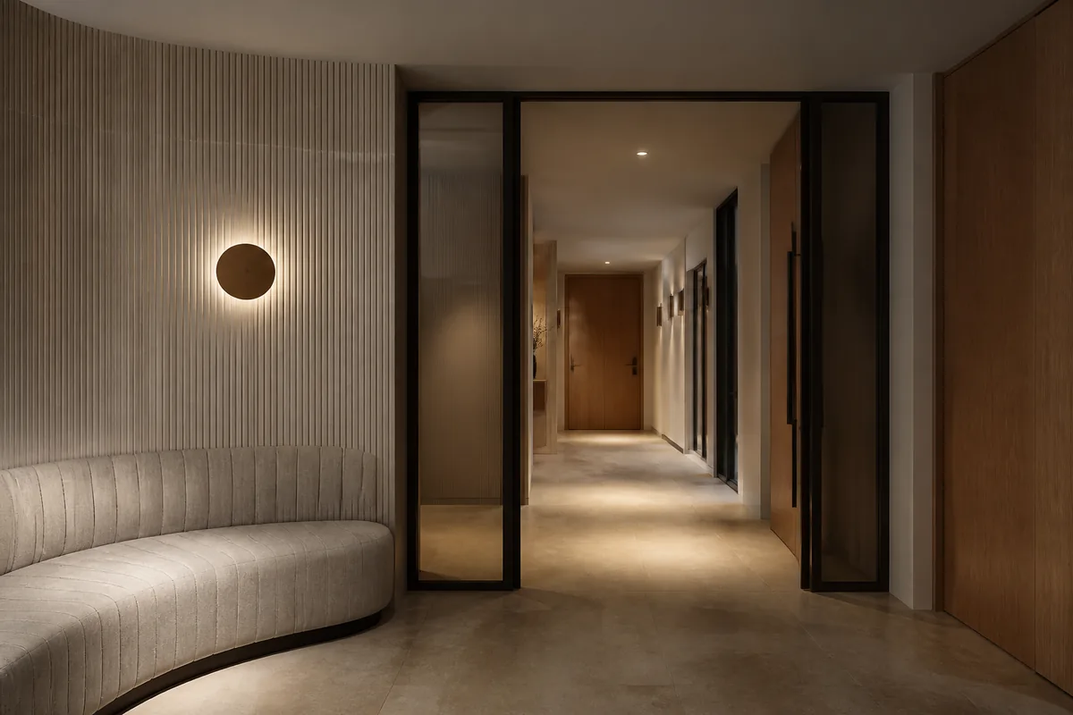 A calm apartment building threshold