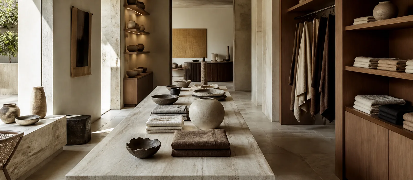 A tactile contemporary retail interior with natural materials
